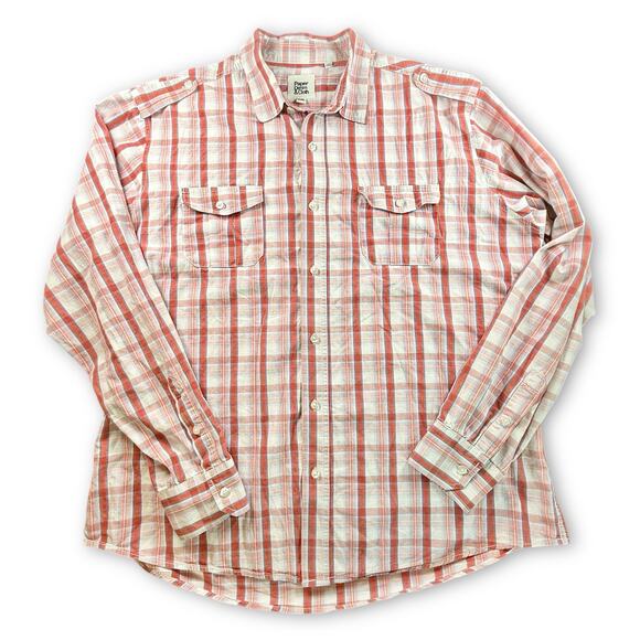 Paper Denim Cloth Red Orange Plaid Utility Button Up Work Shirt Long Sleeve 2XL - Picture 1 of 7